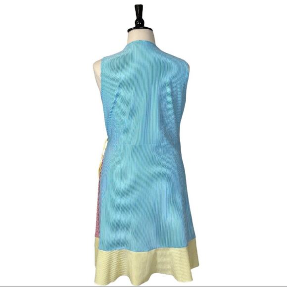 Lands’ End New. Women's Dress Blue Red Yellow Stripe Seersucker Wrap Size XL - Picture 6 of 12